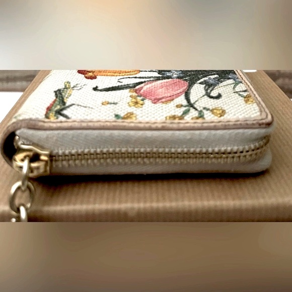 Gucci Floral Cream Canvas Continental Bamboo Tassel Zip Around Wallet Authentic - Picture 6 of 8